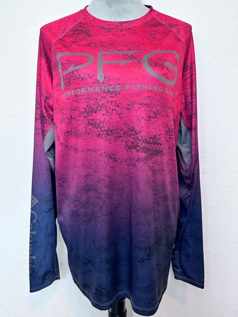 Columbia PFG Terminal Tackle Long Sleeve Fishing Shirt Men’s Large Red Blue